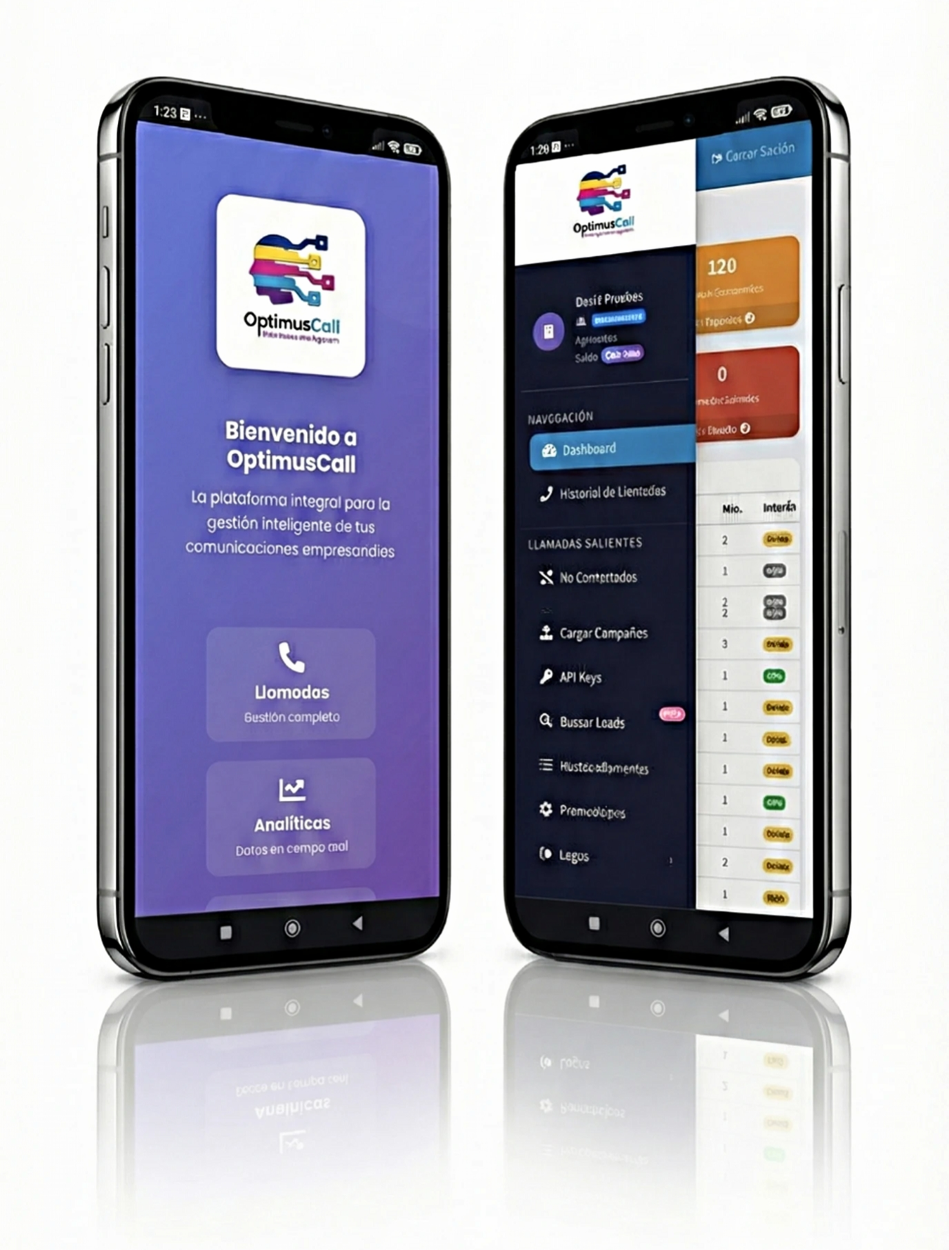 Agente de voz OptimusCall en móvil - Control del voice agent desde smartphone